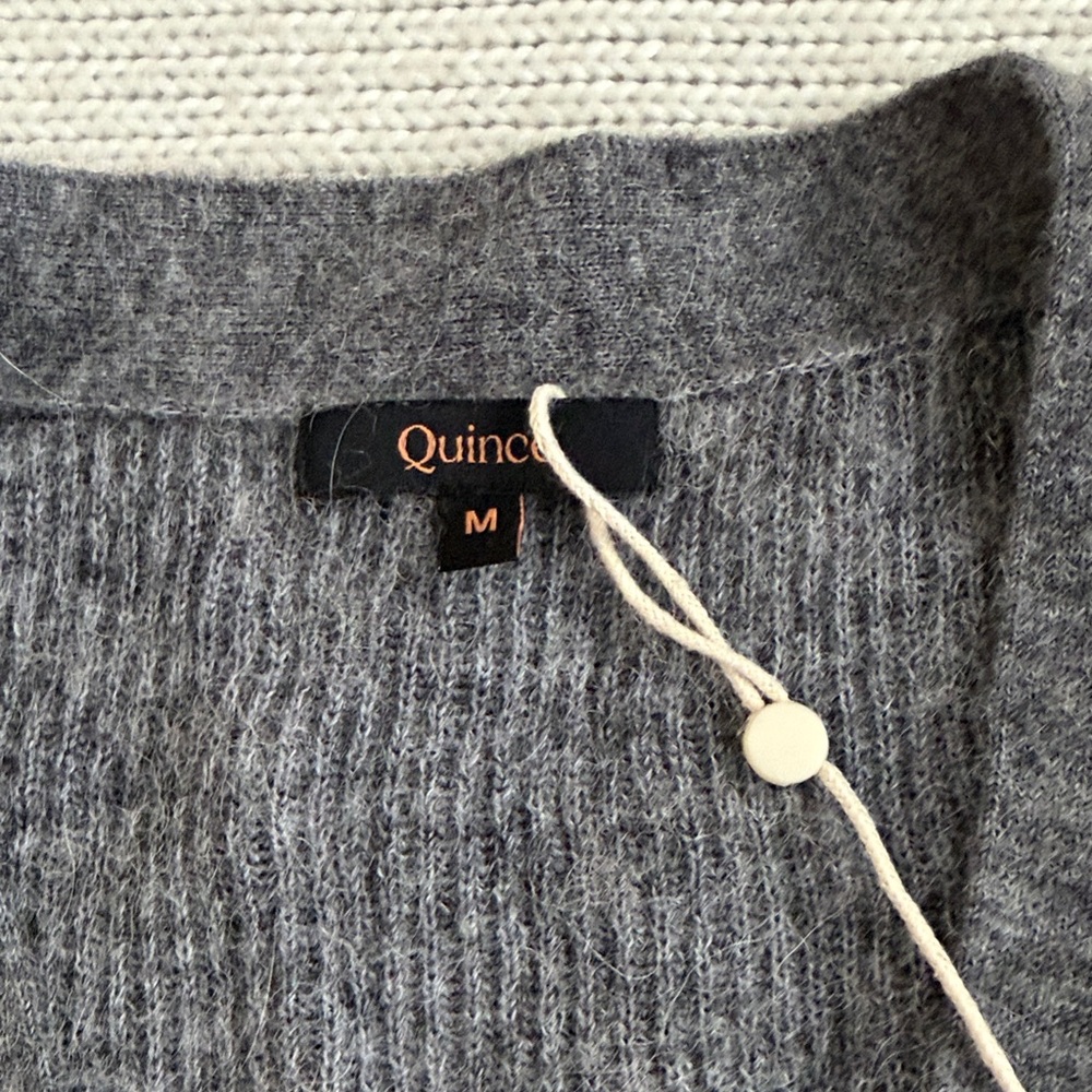 Quince Charcoal Gray Ribbed V-Neck Button Cardigan - Picture 2 of 7